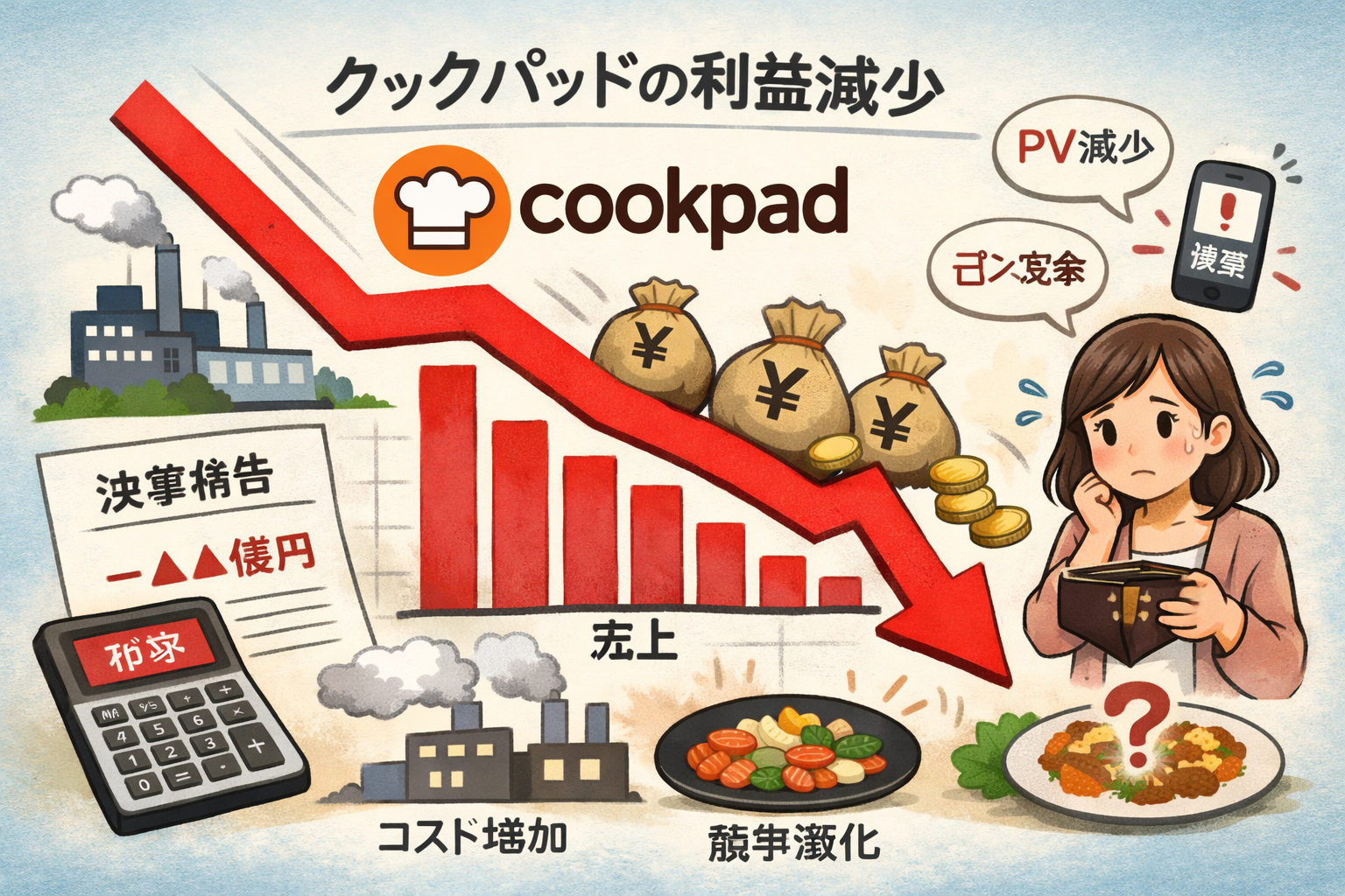 クックパッドの売り上げ減少のイメージ画像
